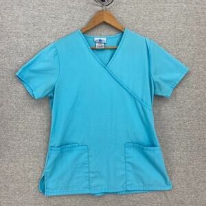 SB Srubs Scrub Top Womens XS Blue Nursing Vet Medical Uniform Short Sleeve